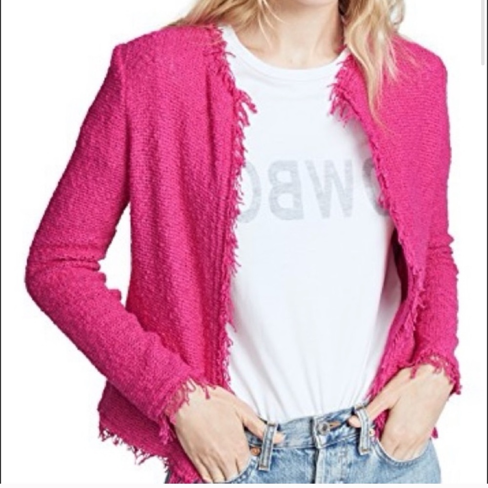 IRO Hot Pink Shavani Fringed Boucle Jacket Small